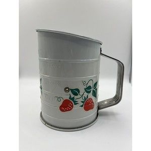 Vintage Teleflora Measuring Sifter – 3 Cup Capacity – White w/Strawberry Motif